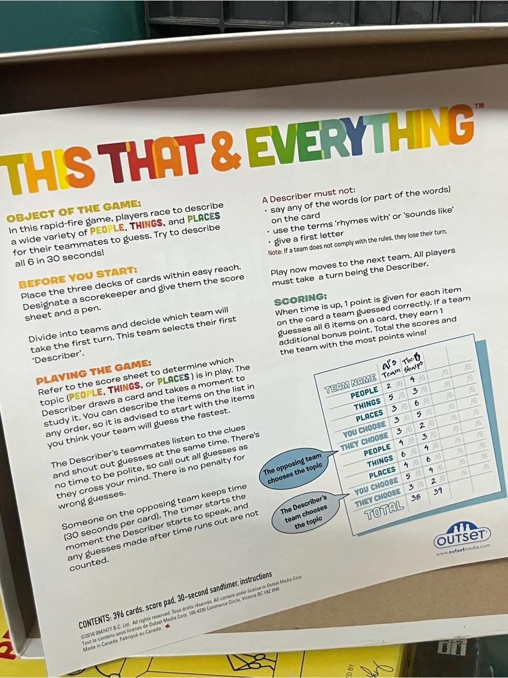 Outset This That & Everything Party Game 4+ Players Ages 12+ Sandtimer 2019